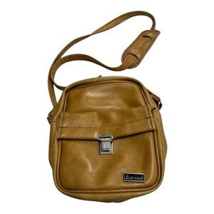 Vintage Tan Leather Marsand Camera Bag Padded Shoulder Red Lined Lock Purse